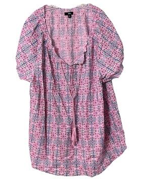 Ellos Pink Multicolor Tassle V Neck 100 Cotton Sz 3X Fairy